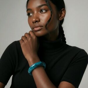 Women's Retro Summer Blue and White Swirl Oversized Bangle Bracelet, One Size